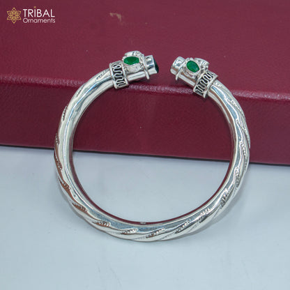 925 Sterling silver tribal bangle with green turquoise stone, customizable tribal jewelry cuff bracelet for women.