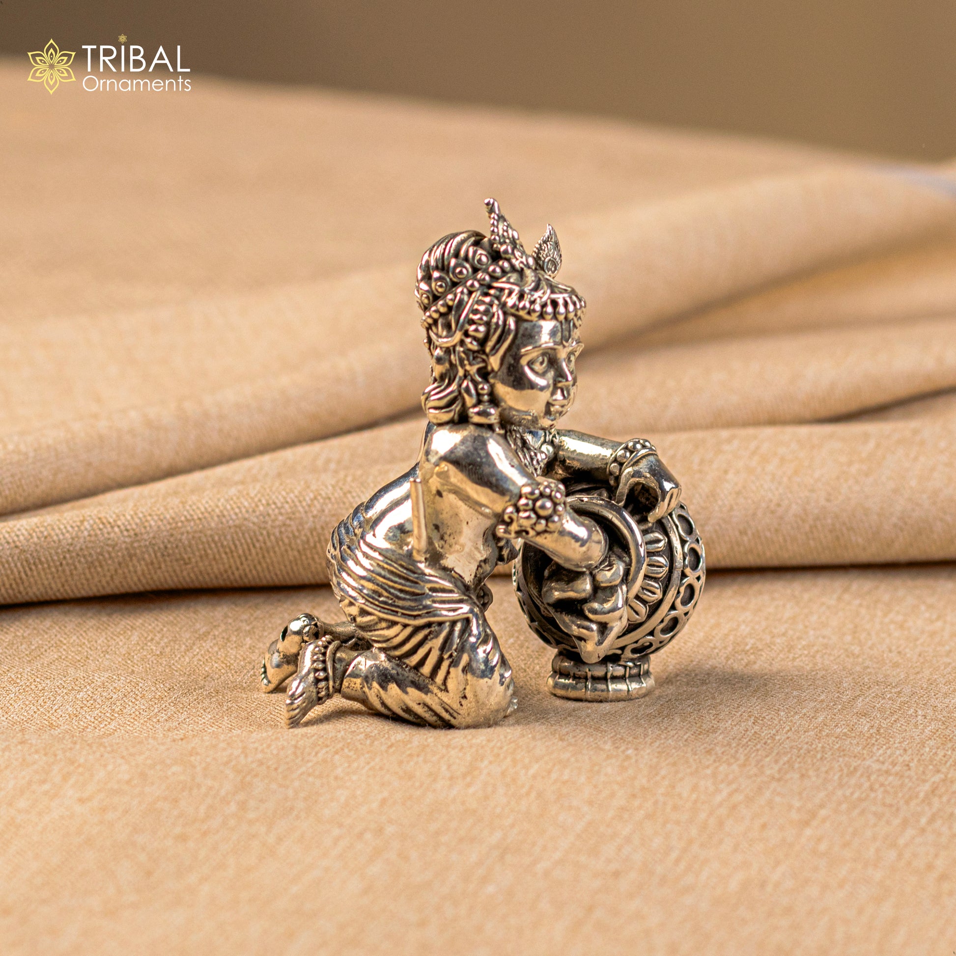 925 Sterling silver customized Idol Krishna Bal Gopal statue figurine, laddu gopal sculpture home temple utensil, silver article su208 - TRIBAL ORNAMENTS