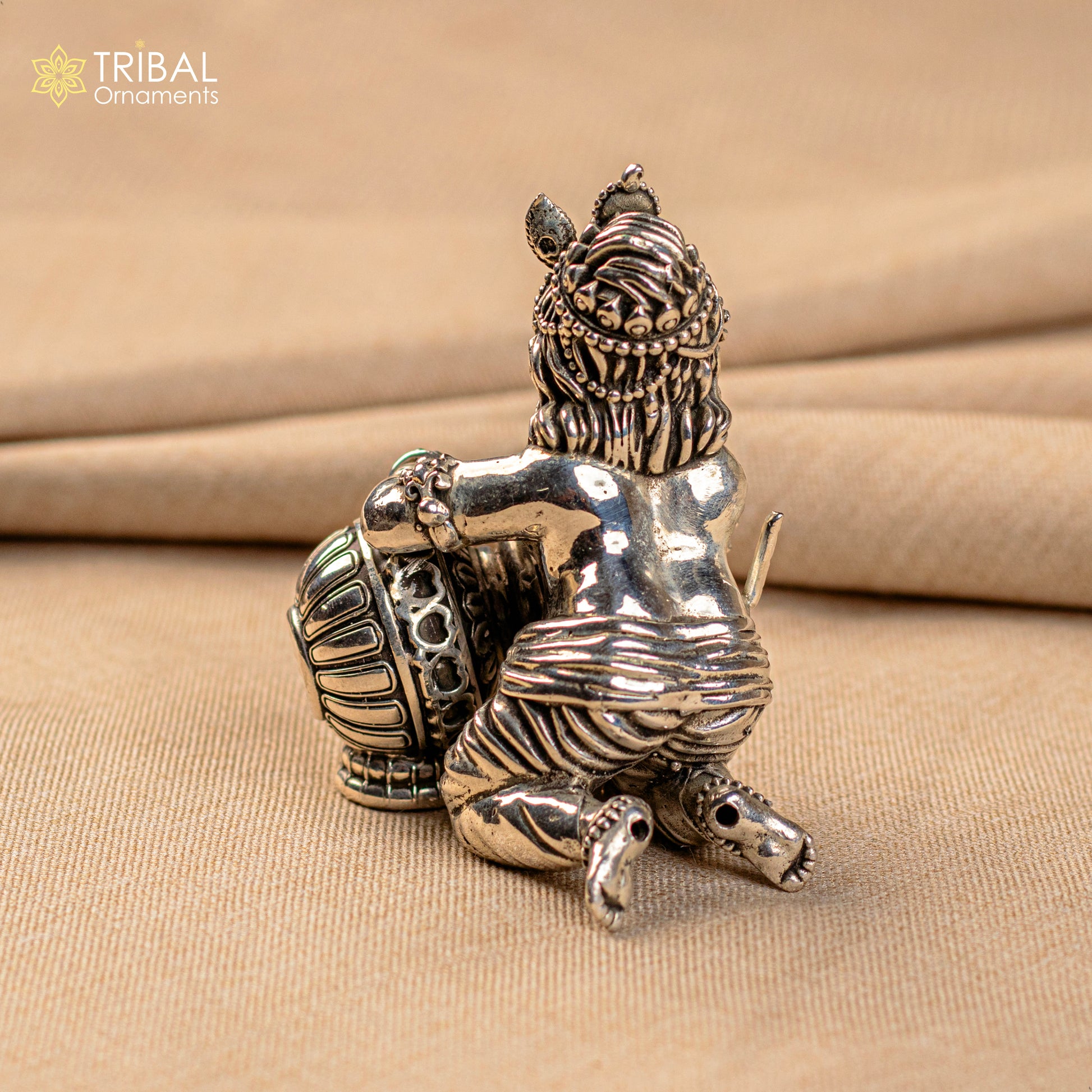 925 Sterling silver customized Idol Krishna Bal Gopal statue figurine, laddu gopal sculpture home temple utensil, silver article su208 - TRIBAL ORNAMENTS