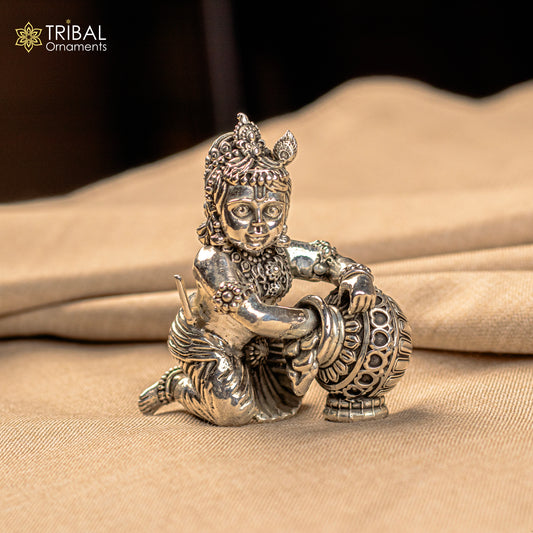 925 Sterling silver customized Idol Krishna Bal Gopal statue figurine, laddu gopal sculpture home temple utensil, silver article su208 - TRIBAL ORNAMENTS