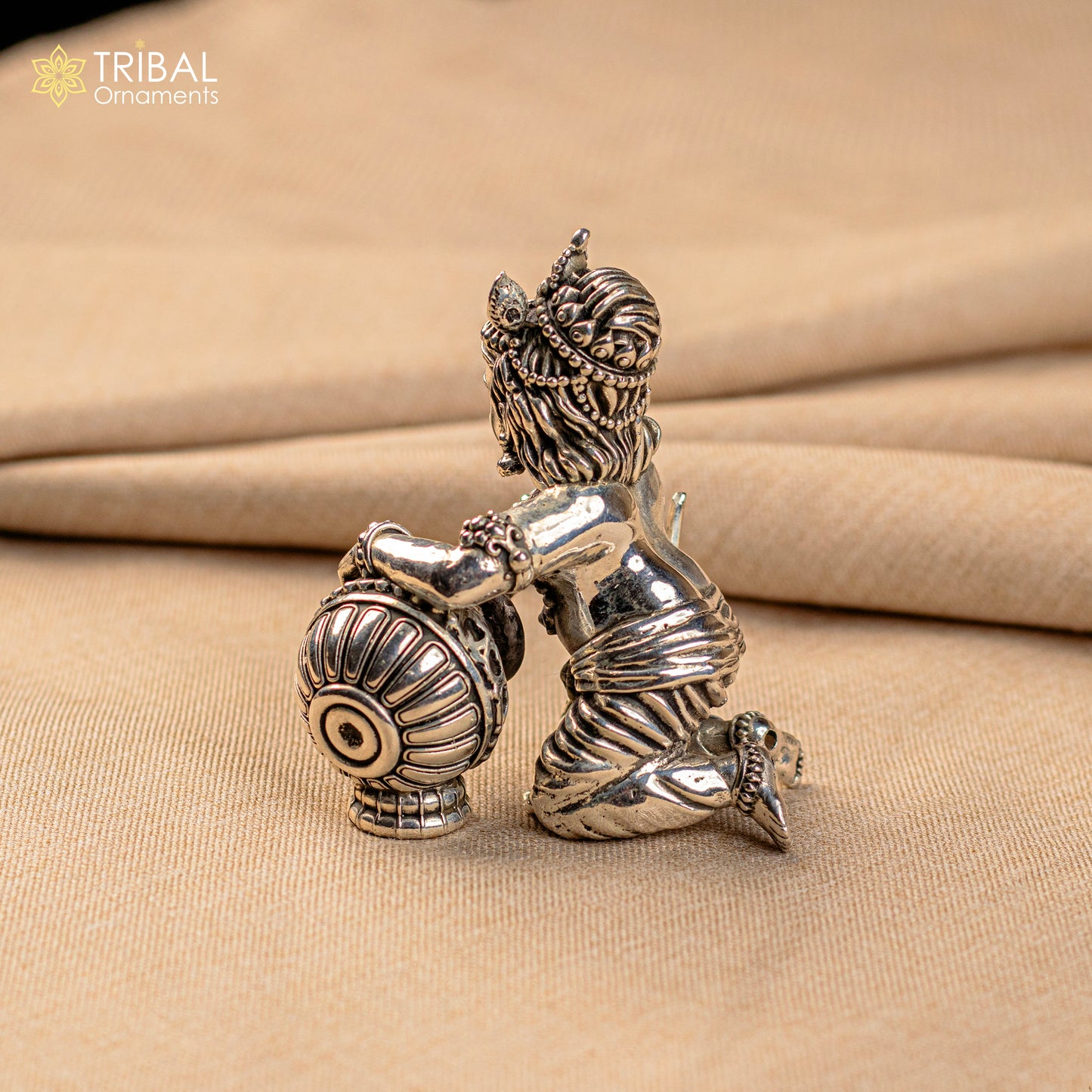 925 Sterling silver customized Idol Krishna Bal Gopal statue figurine, laddu gopal sculpture home temple utensil, silver article su208 - TRIBAL ORNAMENTS