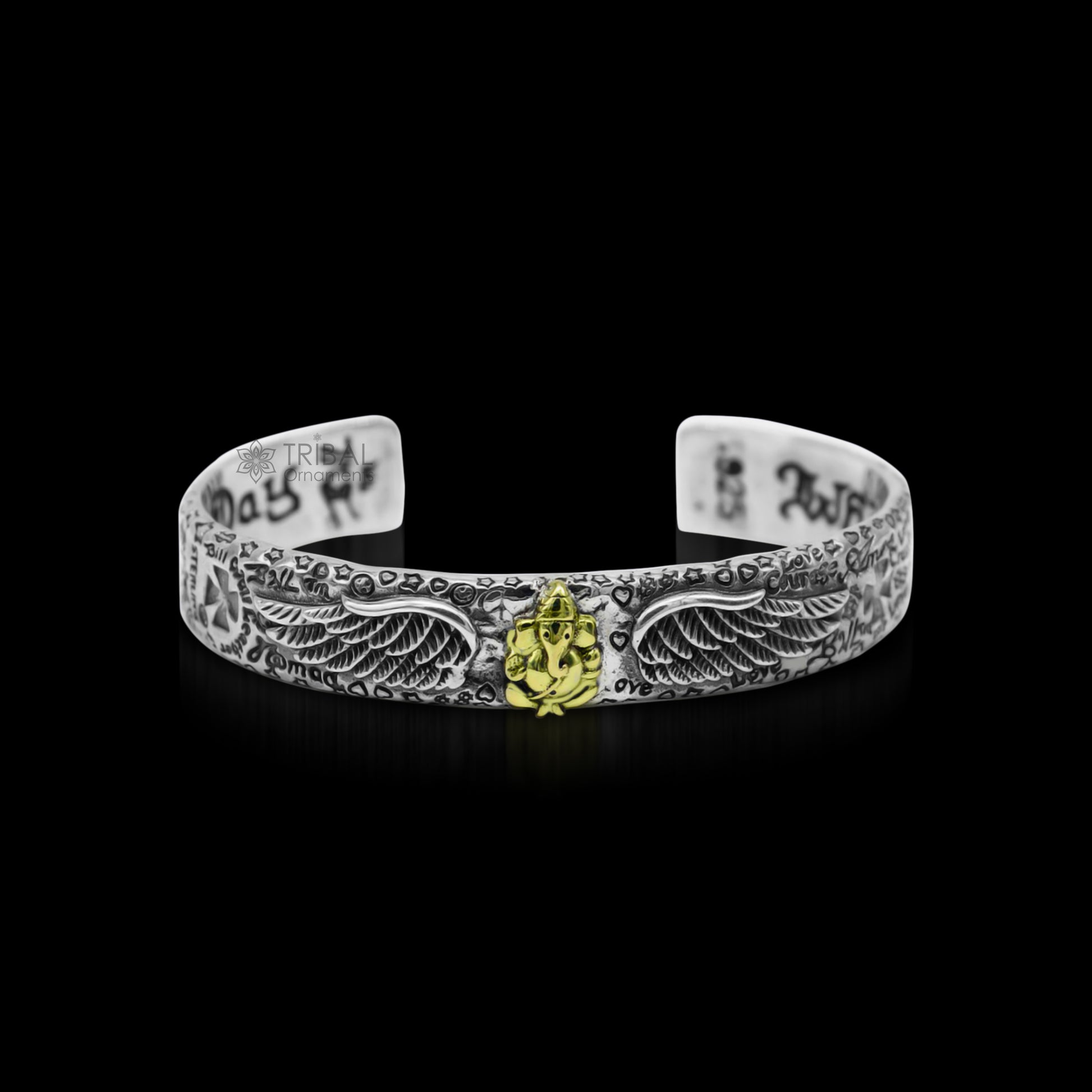 925 sterling silver customized lord Ganesh design adjustable tribal cuff bracelet kada excellent cuff bracelet Tribal ethnic jewelry cuff114 - TRIBAL ORNAMENTS