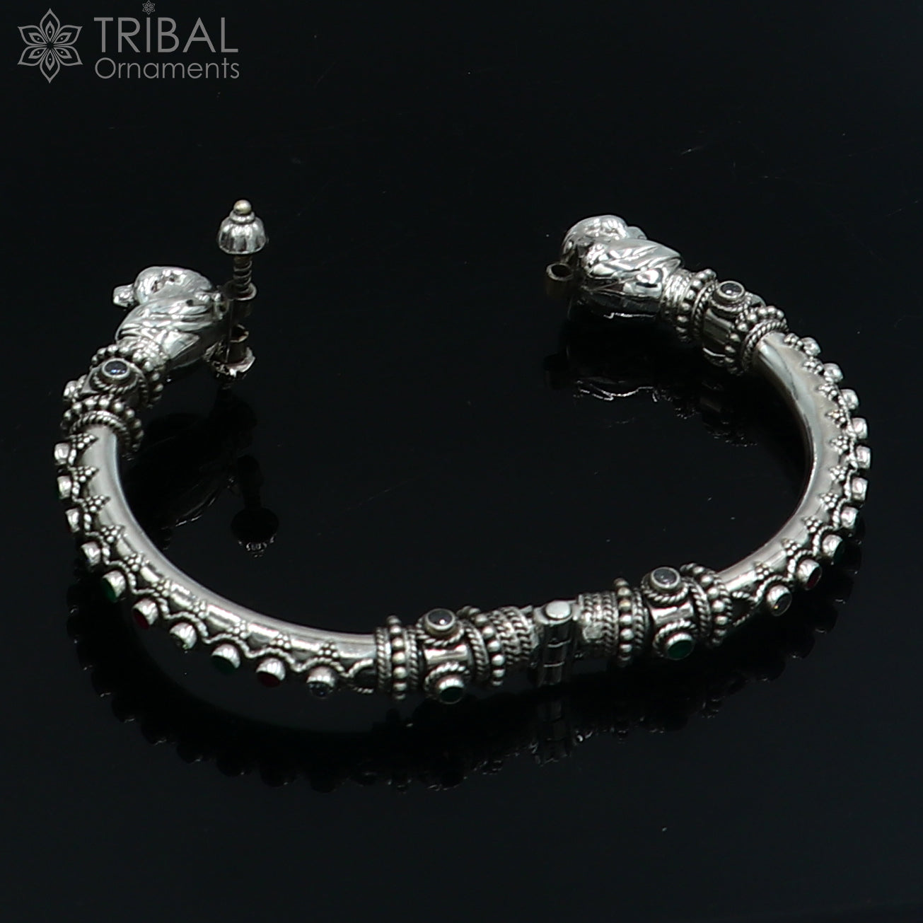925 Sterling silver customized peacock bangle kada tribal jewelry nsk914 - TRIBAL ORNAMENTS