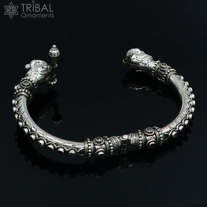 925 Sterling silver customized peacock bangle from TRIBAL ORNAMENTS, featuring tribal jewelry design and intricate peacock details.