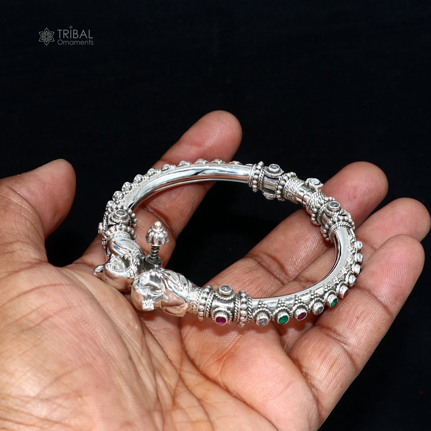 925 Sterling silver customized peacock bangle kada tribal jewelry nsk914 - TRIBAL ORNAMENTS