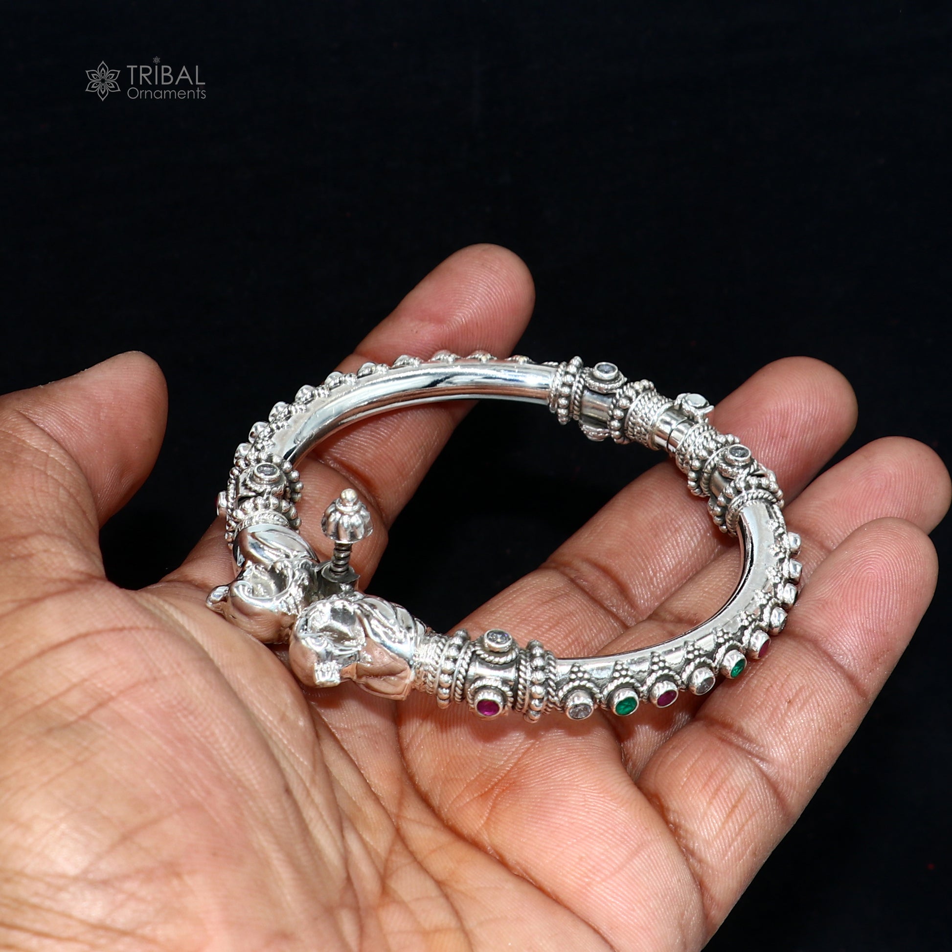 925 Sterling silver customized peacock bangle kada tribal jewelry nsk914 - TRIBAL ORNAMENTS