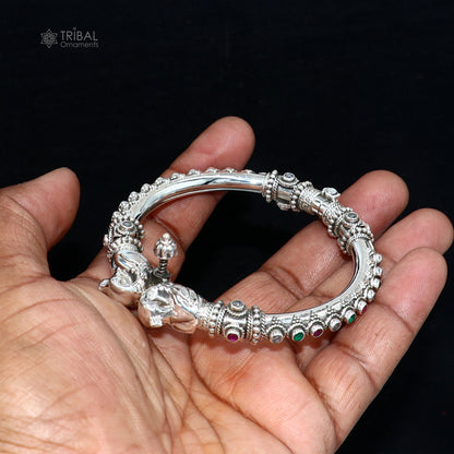 Sterling silver customized peacock bangle by Tribal Ornaments, featuring tribal jewelry design with intricate peacock details.