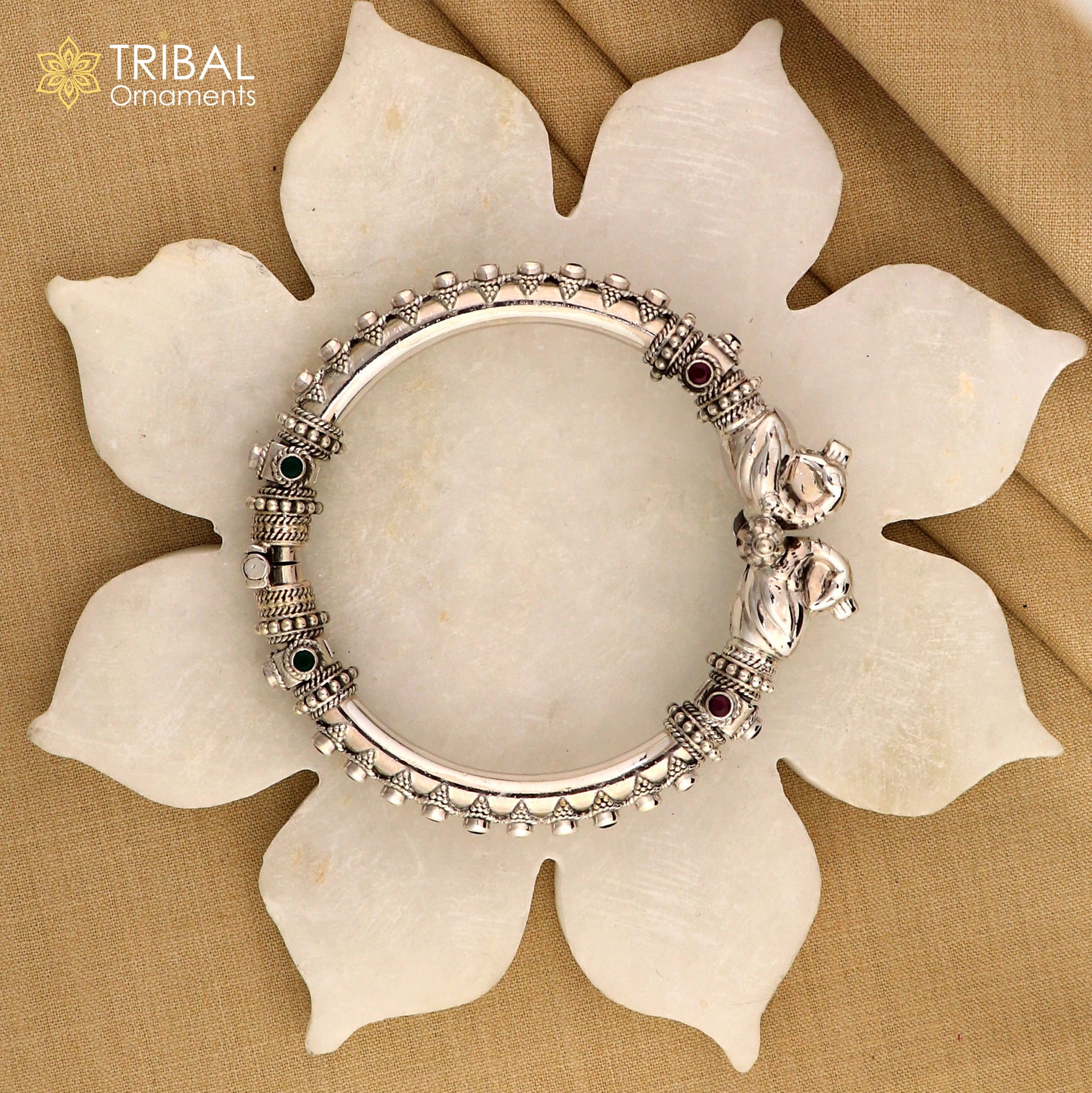 925 Sterling silver customized peacock bangle kada tribal jewelry nsk914 - TRIBAL ORNAMENTS