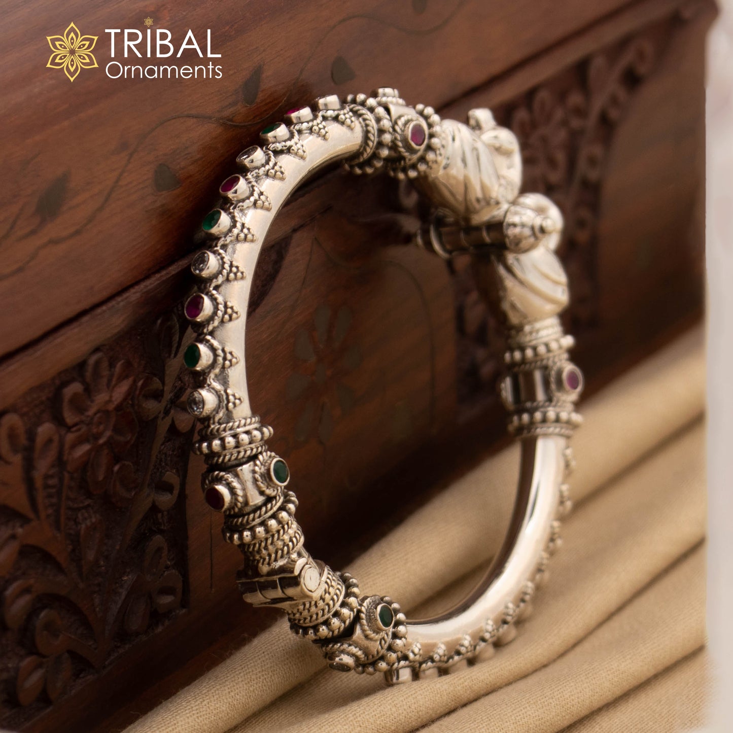 925 Sterling silver customized peacock bangle kada tribal jewelry nsk914 - TRIBAL ORNAMENTS