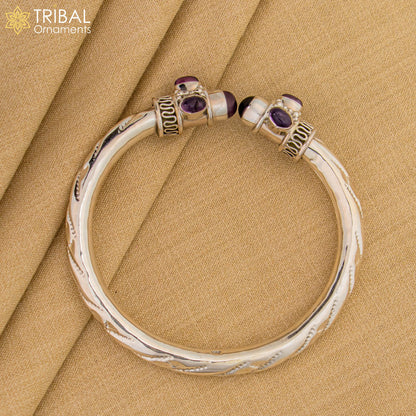 Unisex 925 Sterling silver tribal bangle with purple turquoise stone, featuring a customized cuff design from Tribal Ornaments.
