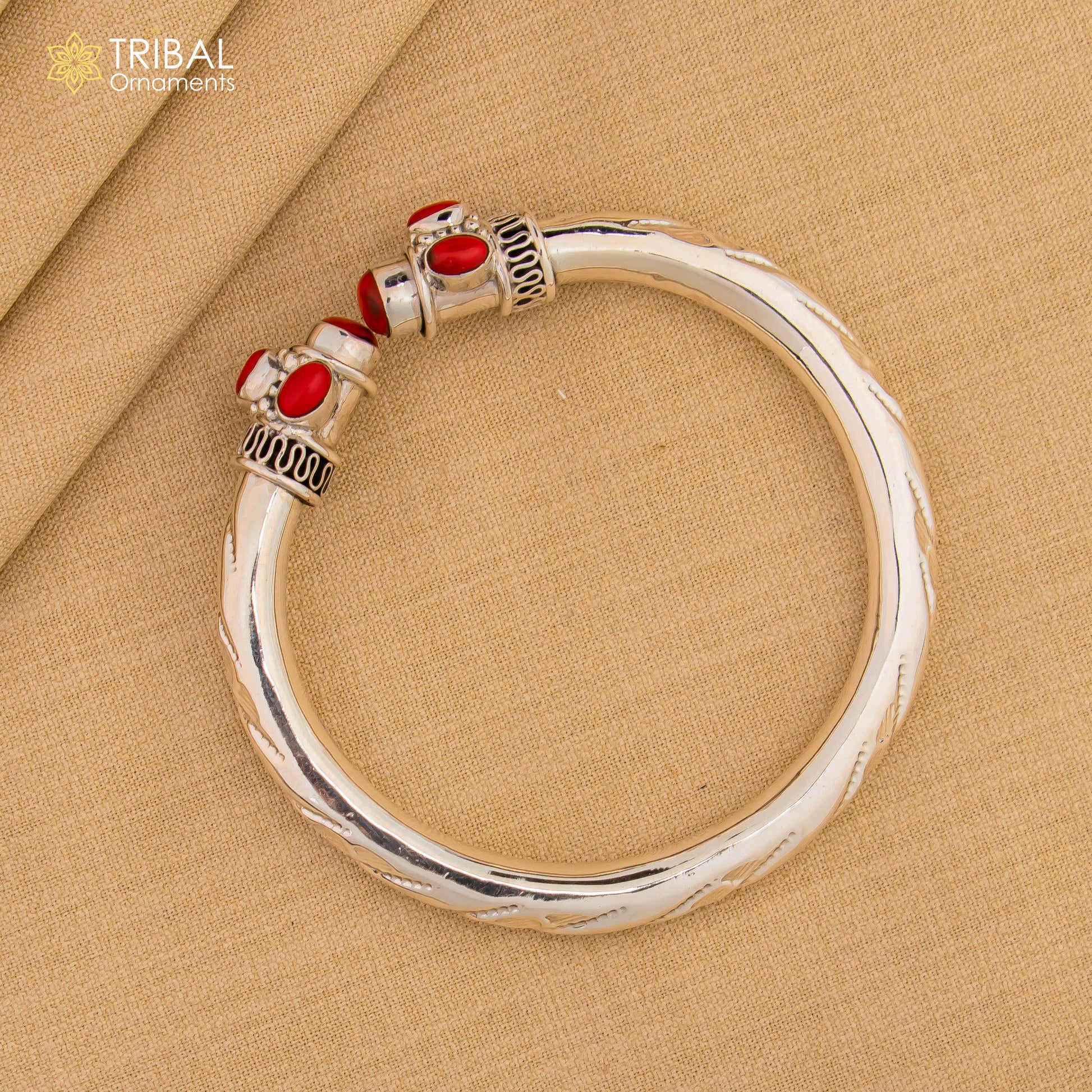 925 Sterling silver customized red stone bangle bracelet, unisex bangle kada tribal jewelry nsk909 - TRIBAL ORNAMENTS