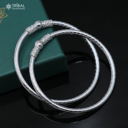 Sterling silver customized stylish ball design bangle, tribal jewelry, handcrafted tribal ornament kada with intricate detailing.