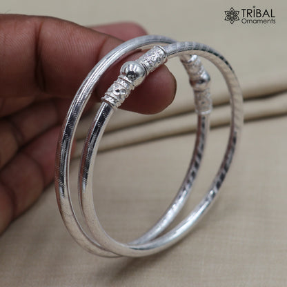 Sterling silver tribal bangle with stylish ball design, customized tribal jewelry by TRIBAL ORNAMENTS.