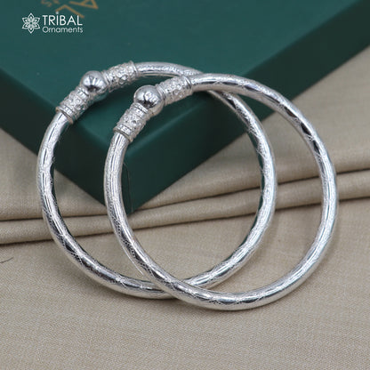 Sterling silver bangle with stylish ball design, tribal jewelry by TRIBAL ORNAMENTS, customizable and decorative tribal kada bracelet