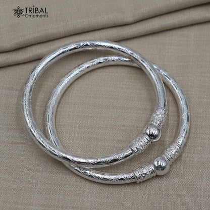 Sterling silver tribal bangle with stylish ball design, customized tribal jewelry by TRIBAL ORNAMENTS.