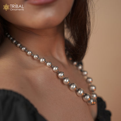 Sterling silver beaded necklace by TRIBAL ORNAMENTS, stylish and customizable, ideal for brides, weddings, or anniversaries.