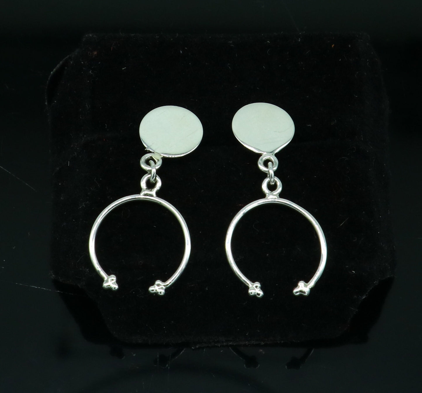Sterling silver geometric stud earring by TRIBAL ORNAMENTS, dainty and elegant with drop dangle design, perfect gift for her.
