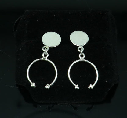 Sterling silver geometric stud earring by TRIBAL ORNAMENTS, dainty and elegant with drop dangle design, perfect gift for her.