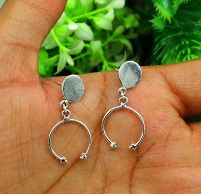 925 sterling silver customized dainty geometric stud and drop dangle earrings from TRIBAL ORNAMENTS, elegant and uniquely designed.