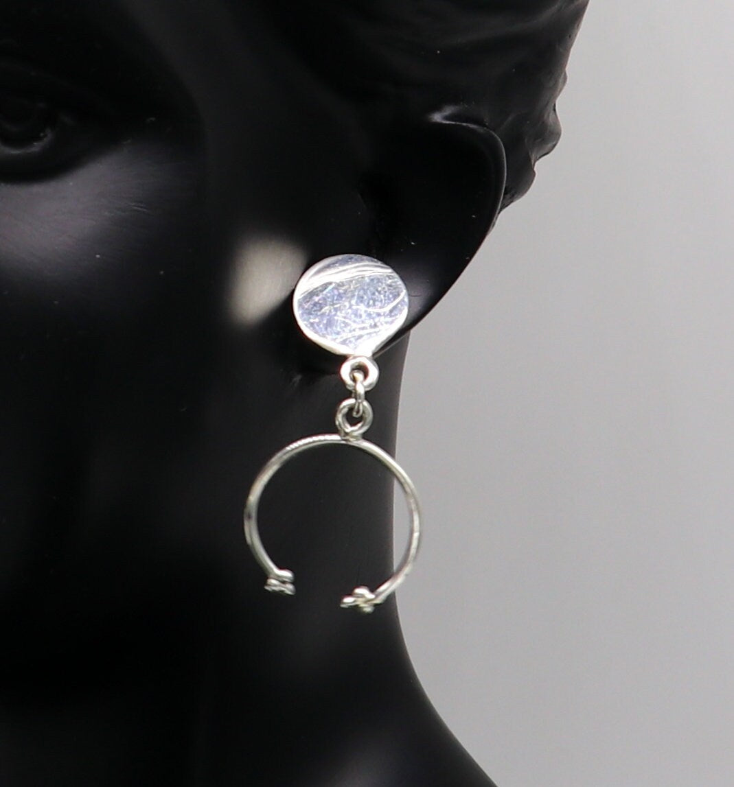 Sterling silver geometric stud earring by TRIBAL ORNAMENTS, dainty and elegant with drop dangle design for a stylish look.