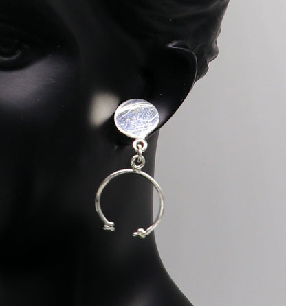 Sterling silver geometric stud earring by TRIBAL ORNAMENTS, dainty and elegant with drop dangle design for a stylish look.