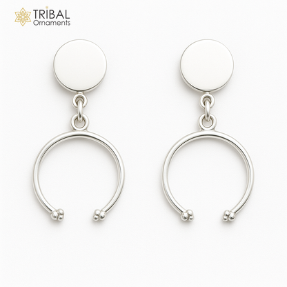 Sterling silver customized dainty stud and drop geometric earrings by Tribal Ornaments, elegant and unique for her gift.