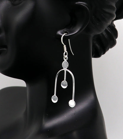 Sterling silver drop dangle hoop earring with unique custom design and stamped 925, stylish jewelry for gifting or parties.
