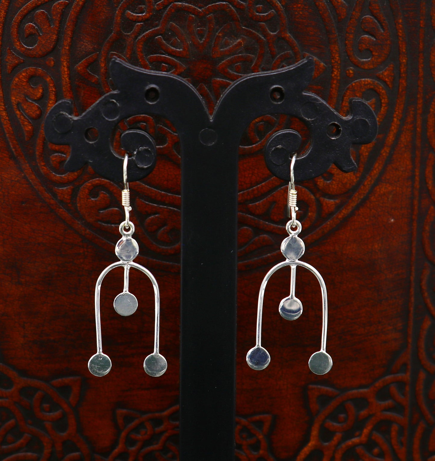 925 sterling silver drop dangle hoop earring with unique custom design, stamped 925, stylish jewelry for gifting or fashionable wear
