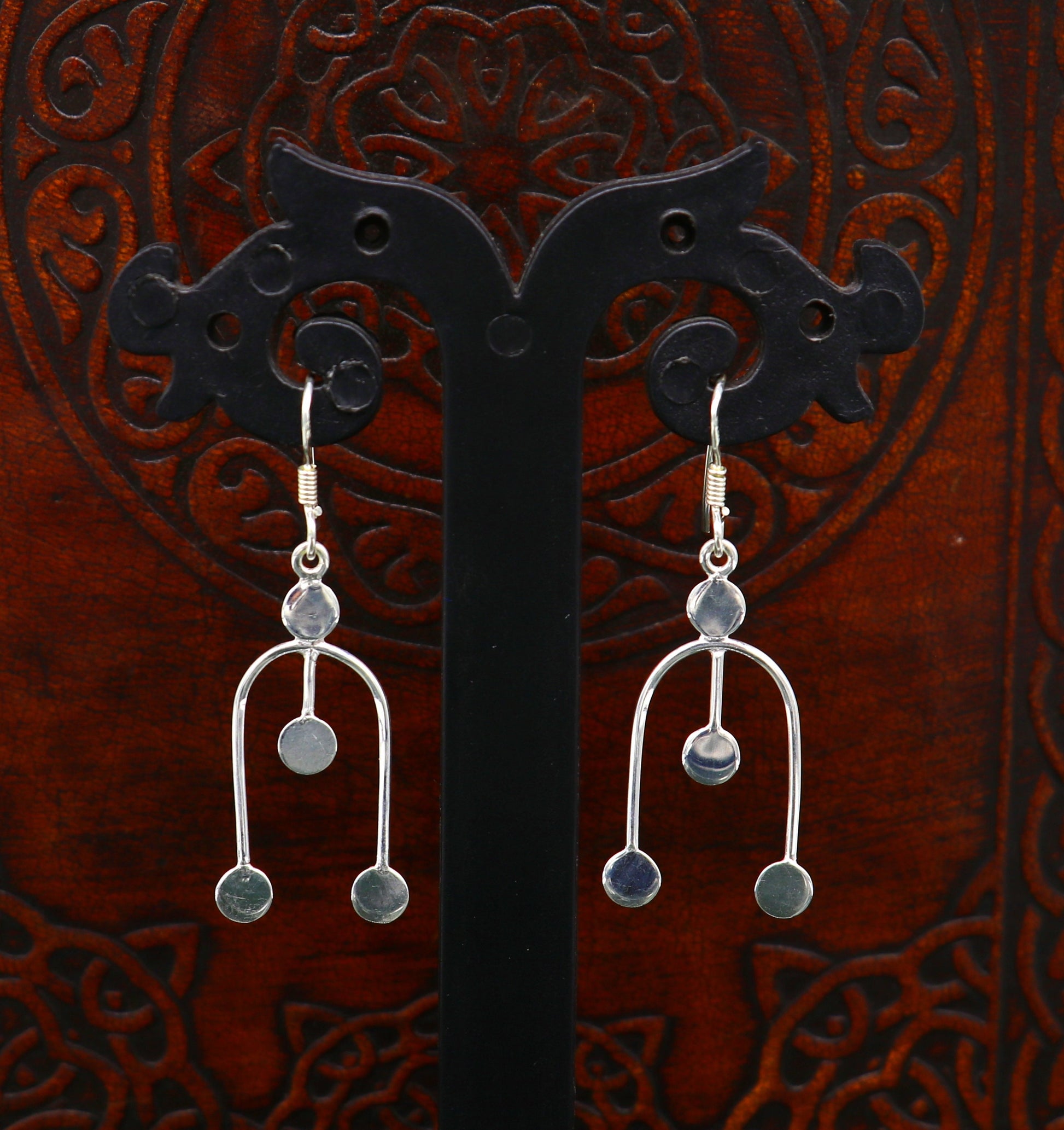 925 sterling silver drop dangle hoop earring with unique custom design, stamped 925, stylish jewelry for gifting or fashionable wear