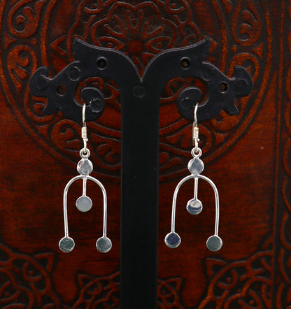 925 sterling silver drop dangle hoop earring with unique custom design, stamped 925, stylish jewelry for gifting or fashionable wear