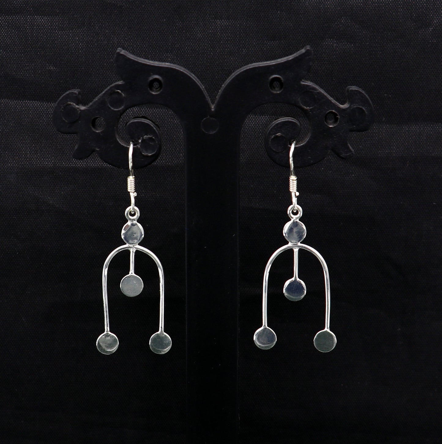 Sterling silver drop dangle hoop earring with unique custom design and stamped 925, featuring fashionable tribal-inspired jewelry.