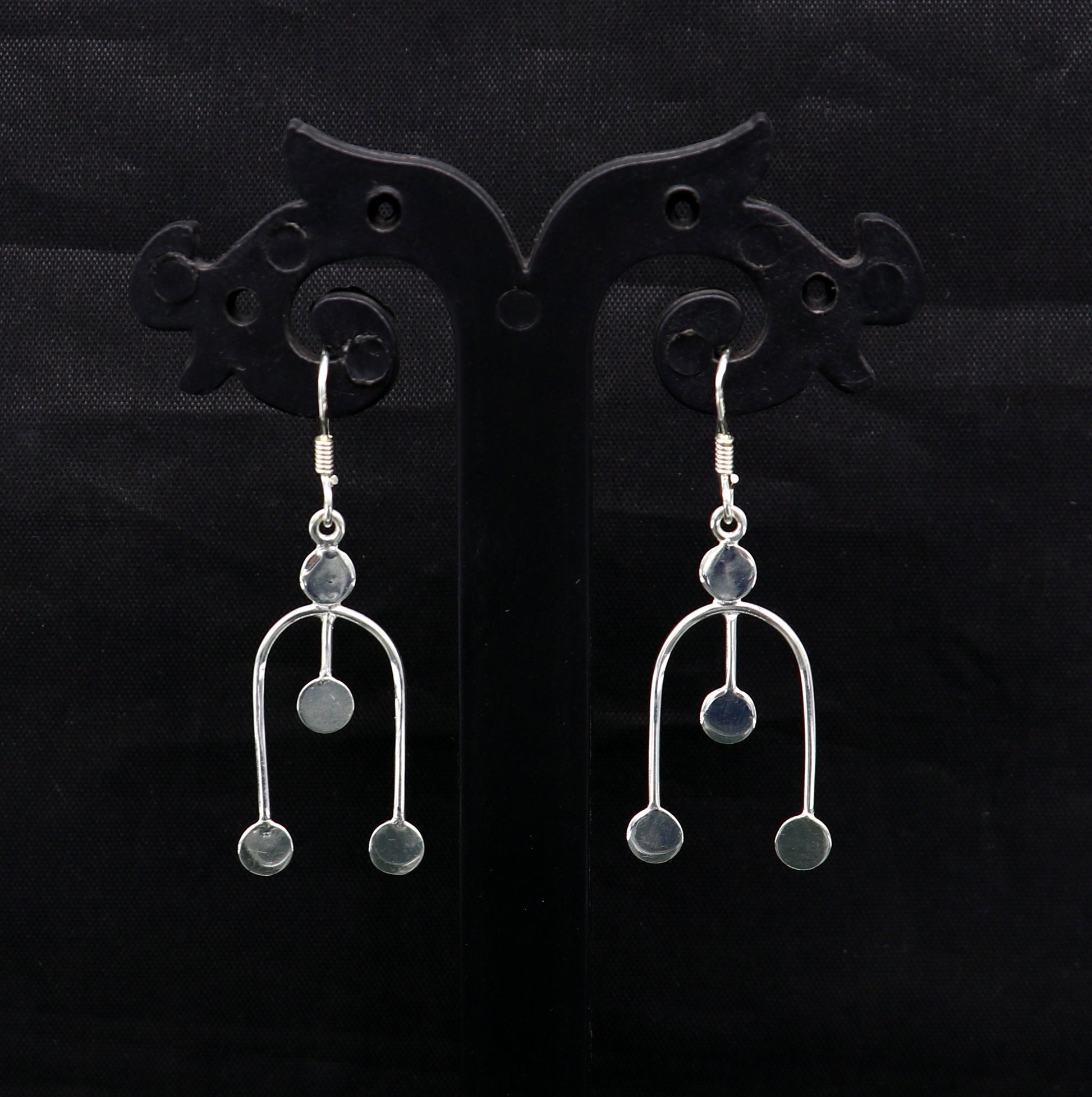 Sterling silver drop dangle hoop earring with unique custom design and stamped 925, featuring fashionable tribal-inspired jewelry.