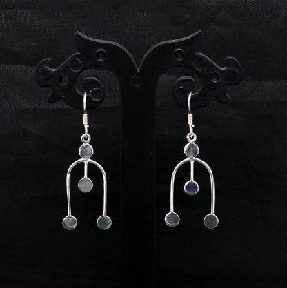 Sterling silver drop dangle hoop earring with unique custom design and stamped 925, featuring fashionable tribal-inspired jewelry.