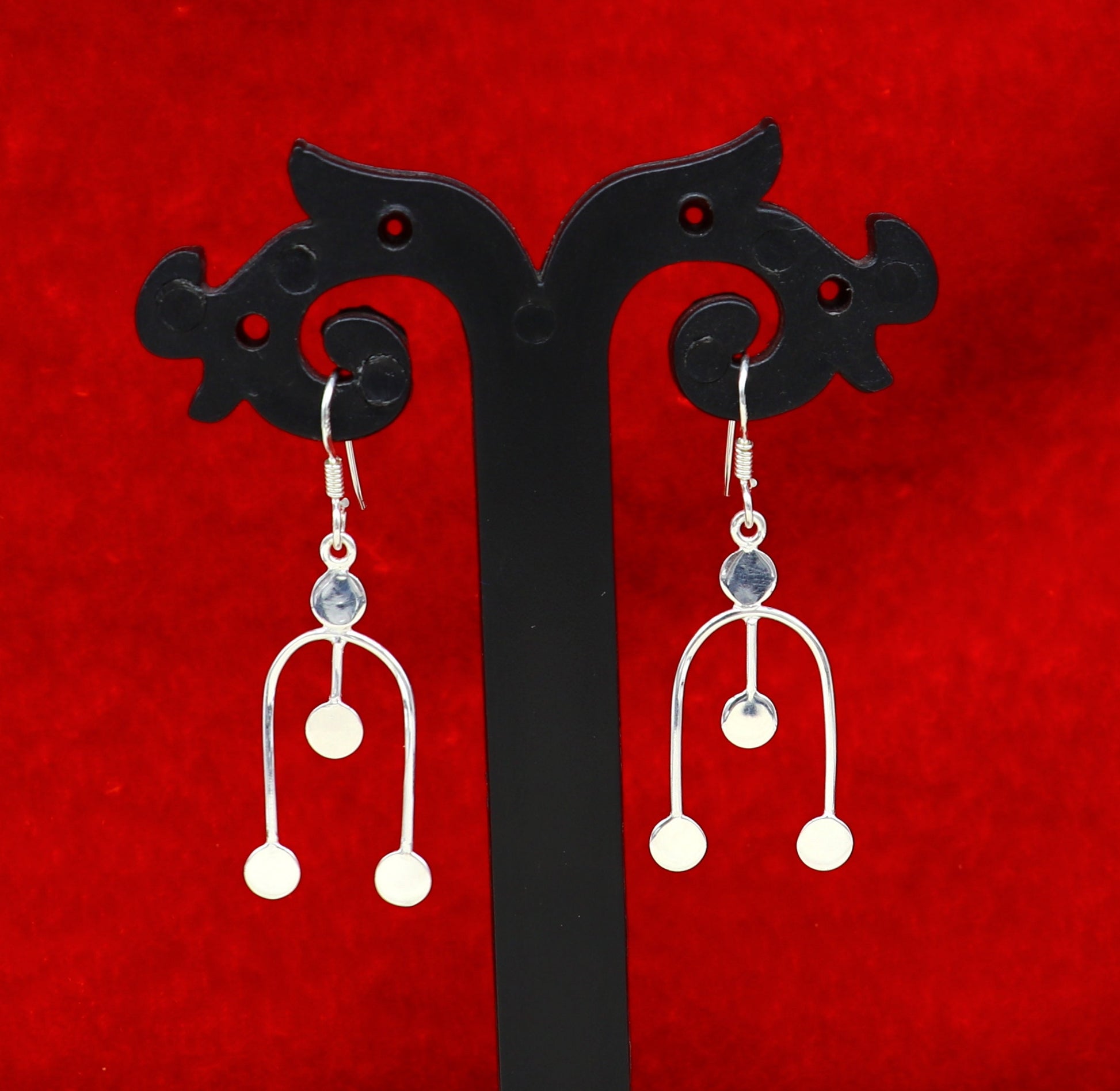 Sterling silver drop dangle hoop earring with customized unique design and 925 stamp, fashionable jewelry for gifting or parties.