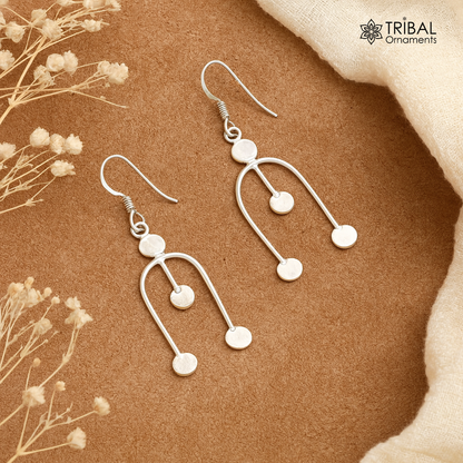 Sterling silver drop dangle hoop earring with unique custom design and stamped 925, stylish jewelry for gifting or fashion.
