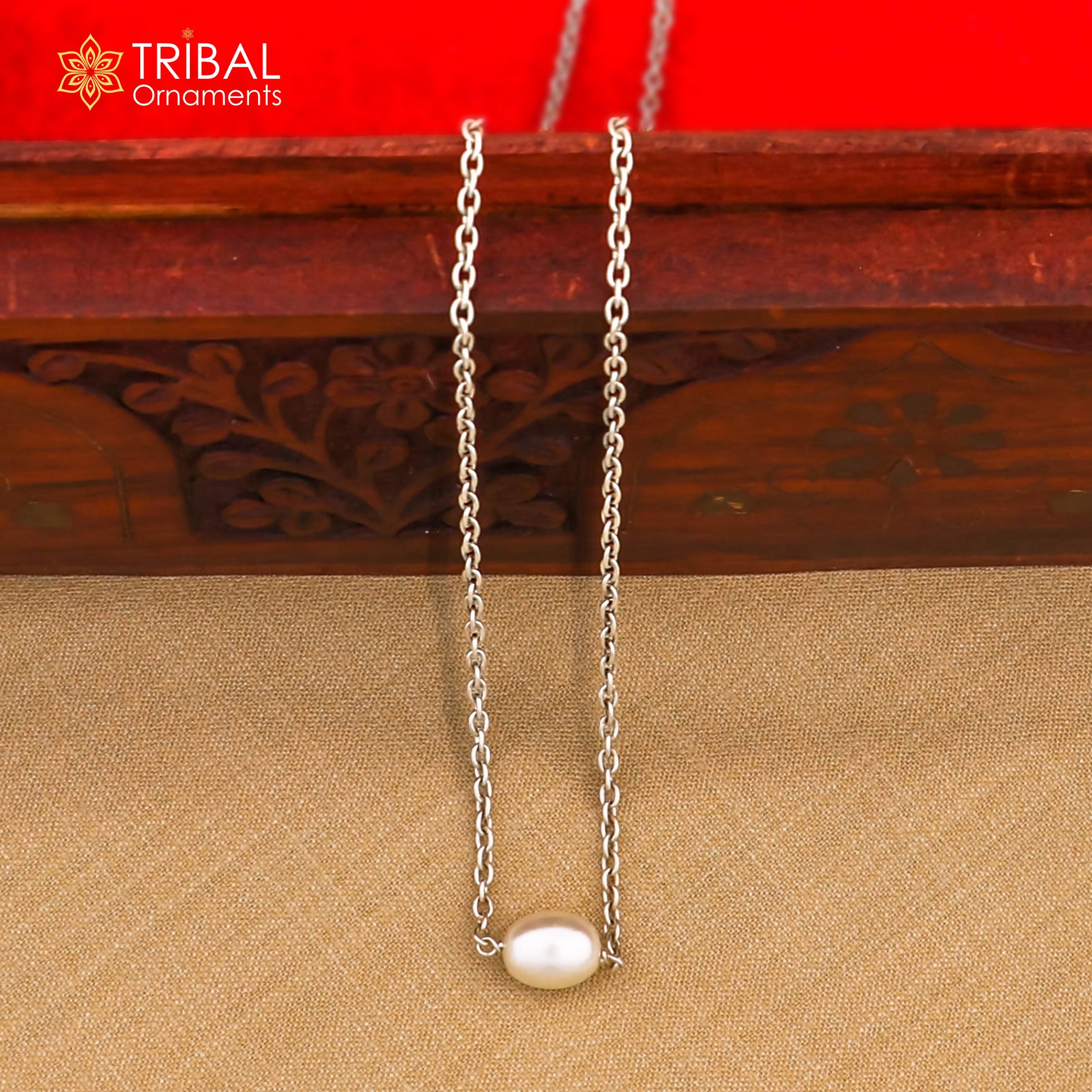 925 sterling silver cutom chain necklace with gorgeous tiny  pearl pendant, best gifting elegant necklace tribal necklace nec165 - TRIBAL ORNAMENTS