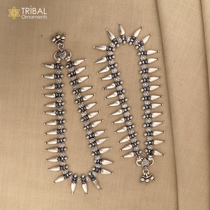 Sterling silver dangling bells ankle bracelet with charm, trendy foot jewelry for Garba dance, featuring attractive bell accents.