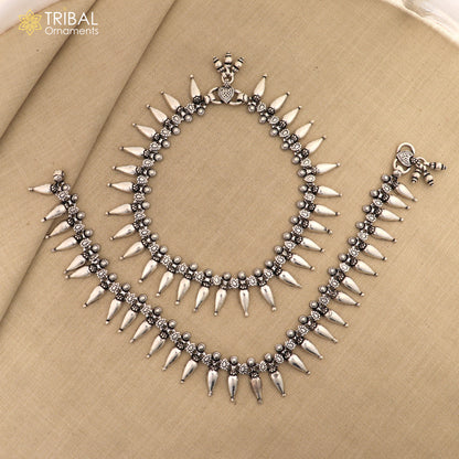 925 sterling silver ankle bracelet with dangling bells charm, trendy foot anklet for Garba dance, stylish tribal ornaments jewelry