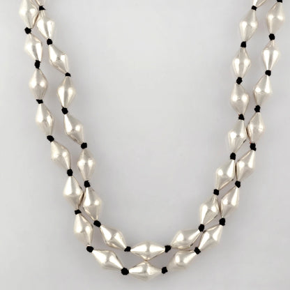 925 sterling silver dholki beaded necklace, two strands mala tribal jewelry set723 - TRIBAL ORNAMENTS