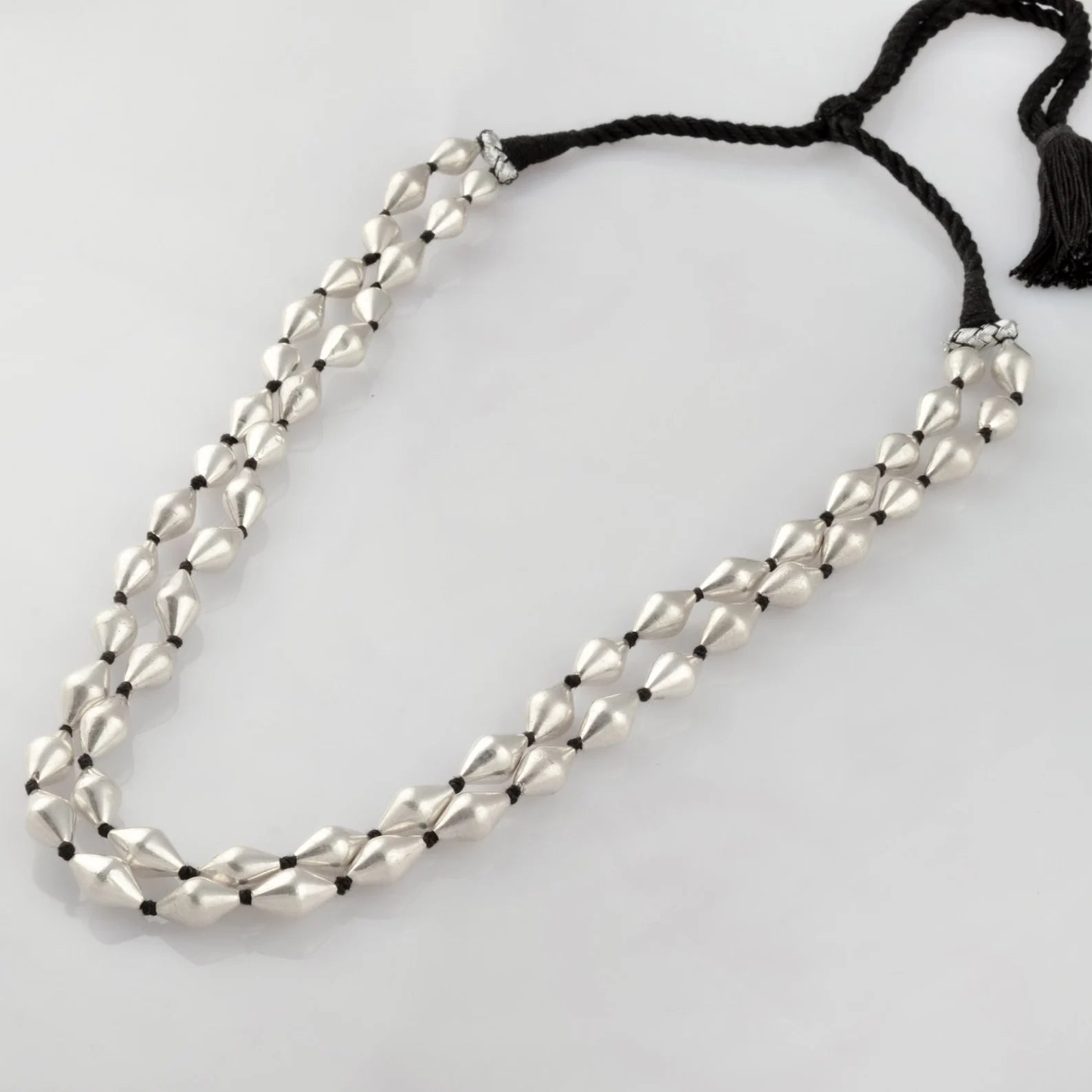 925 sterling silver dholki beaded necklace, two strands mala tribal jewelry set723 - TRIBAL ORNAMENTS