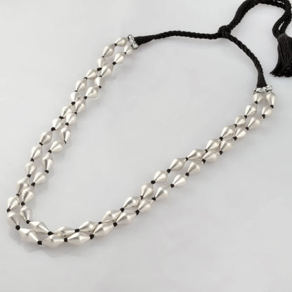 925 sterling silver dholki beaded necklace, two strands mala tribal jewelry set723 - TRIBAL ORNAMENTS