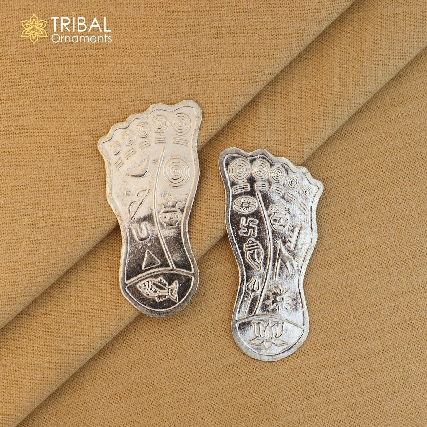 925 sterling silver divine holy shree Lakshmi charan paduka for home temple puja article su1369 - TRIBAL ORNAMENTS