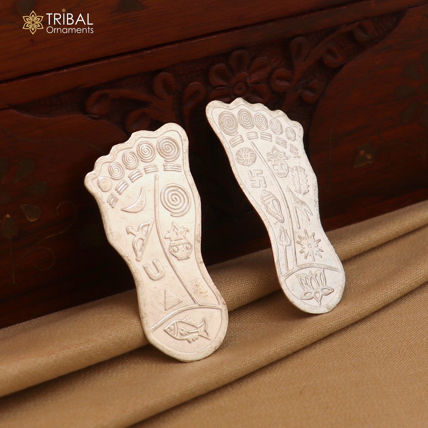 925 sterling silver divine holy shree Lakshmi charan paduka for home temple puja article su1369 - TRIBAL ORNAMENTS