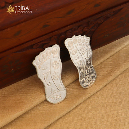 925 sterling silver divine holy shree Lakshmi charan paduka for home temple puja article su1369 - TRIBAL ORNAMENTS