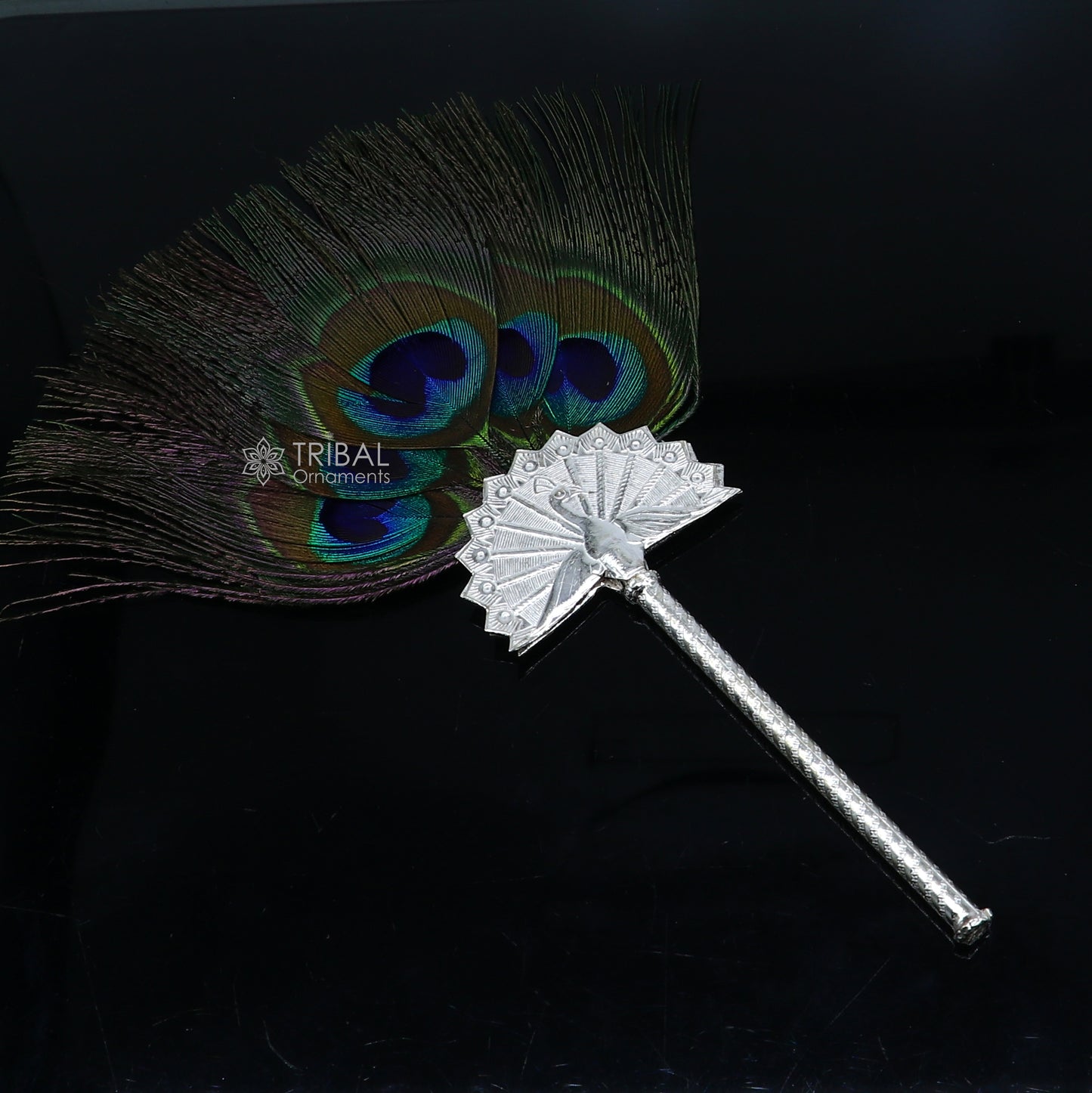 925 sterling silver divine Mor chari chhadi, with peacock feather, best lord Krishna laddu gopal gift, silver pankhi silver mor chadi su1315 - TRIBAL ORNAMENTS