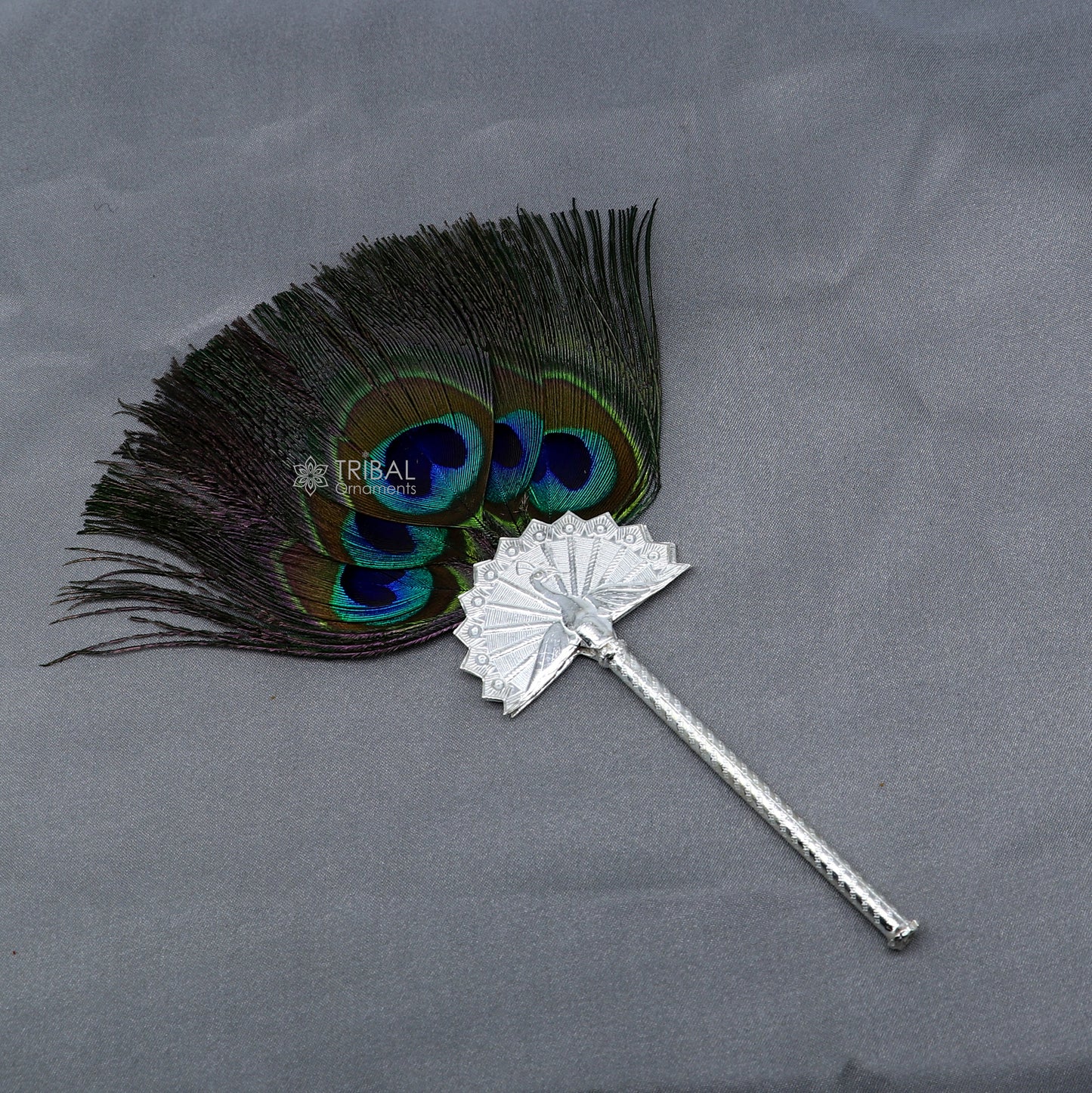 925 sterling silver divine Mor chari chhadi, with peacock feather, best lord Krishna laddu gopal gift, silver pankhi silver mor chadi su1315 - TRIBAL ORNAMENTS