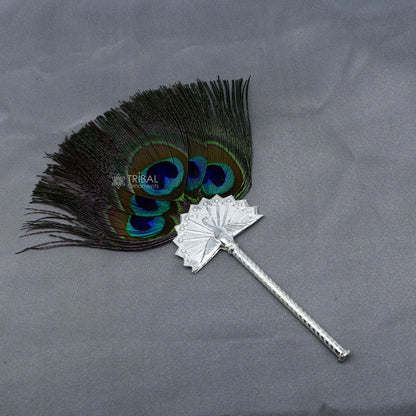 925 sterling silver divine Mor chari chhadi, with peacock feather, best lord Krishna laddu gopal gift, silver pankhi silver mor chadi su1315 - TRIBAL ORNAMENTS