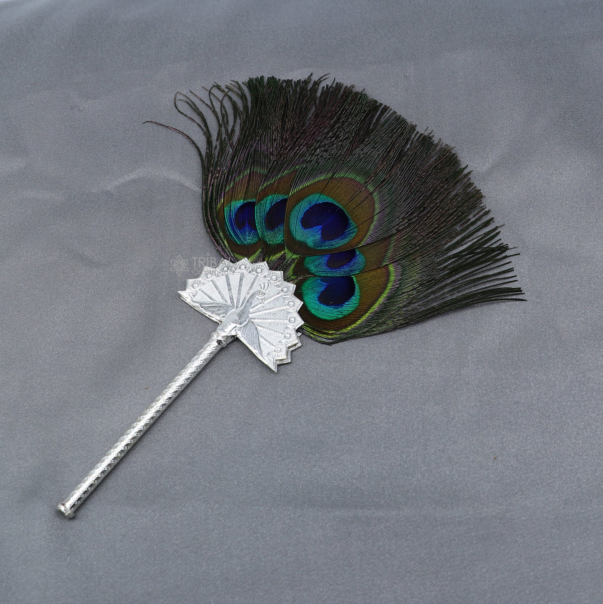 925 sterling silver divine Mor chari chhadi, with peacock feather, best lord Krishna laddu gopal gift, silver pankhi silver mor chadi su1315 - TRIBAL ORNAMENTS