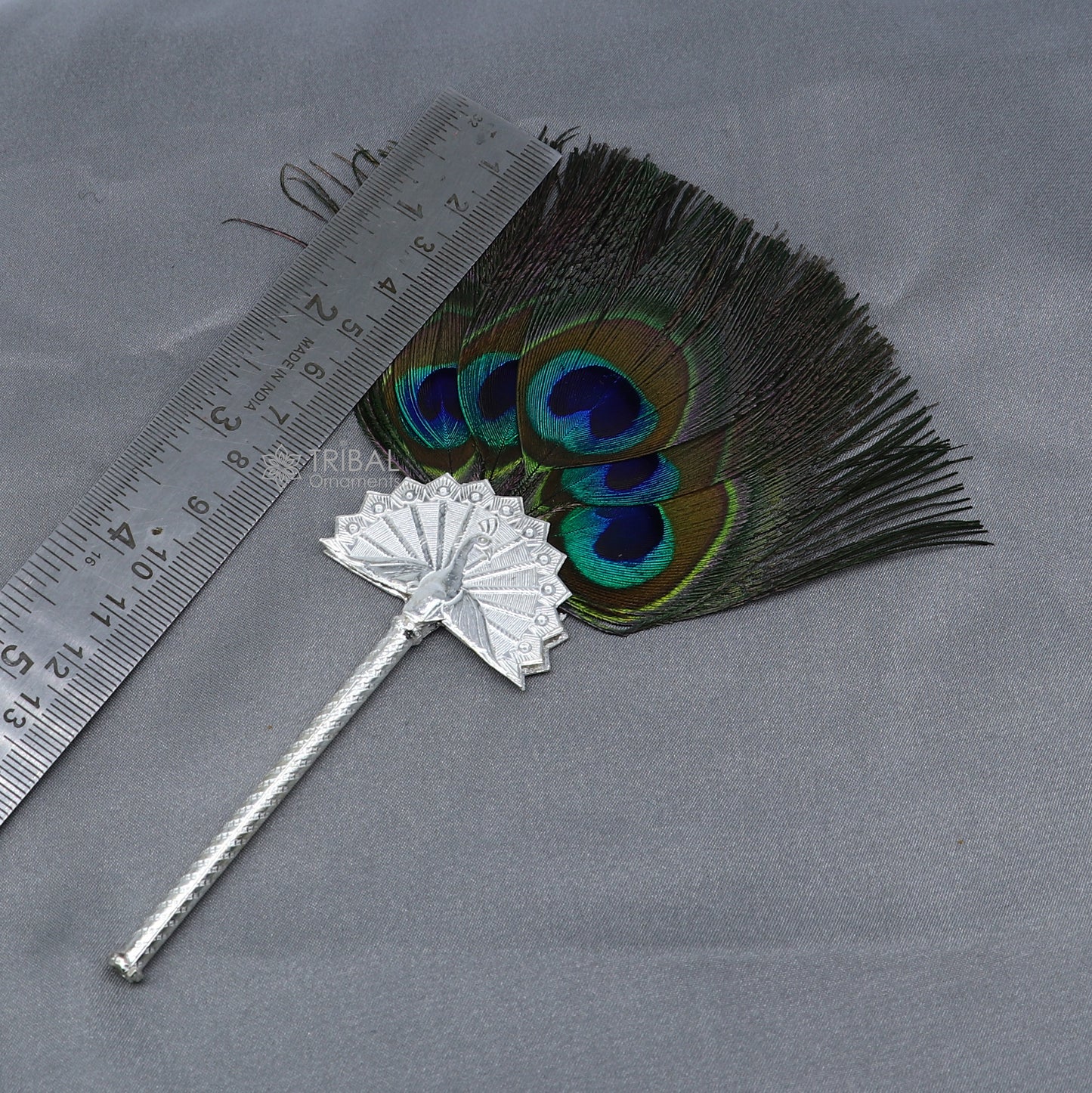 925 sterling silver divine Mor chari chhadi, with peacock feather, best lord Krishna laddu gopal gift, silver pankhi silver mor chadi su1315 - TRIBAL ORNAMENTS