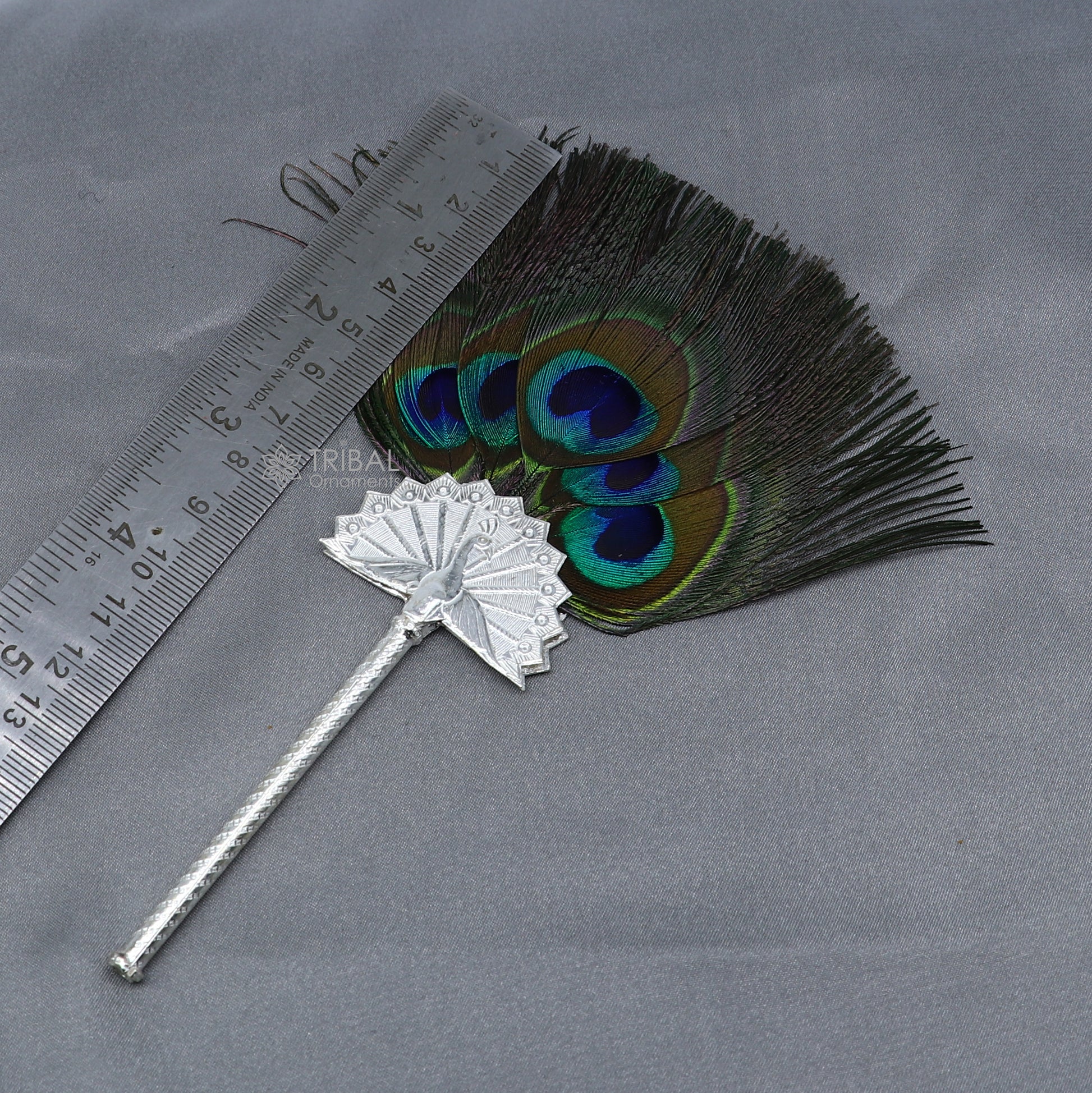 925 sterling silver divine Mor chari chhadi, with peacock feather, best lord Krishna laddu gopal gift, silver pankhi silver mor chadi su1315 - TRIBAL ORNAMENTS